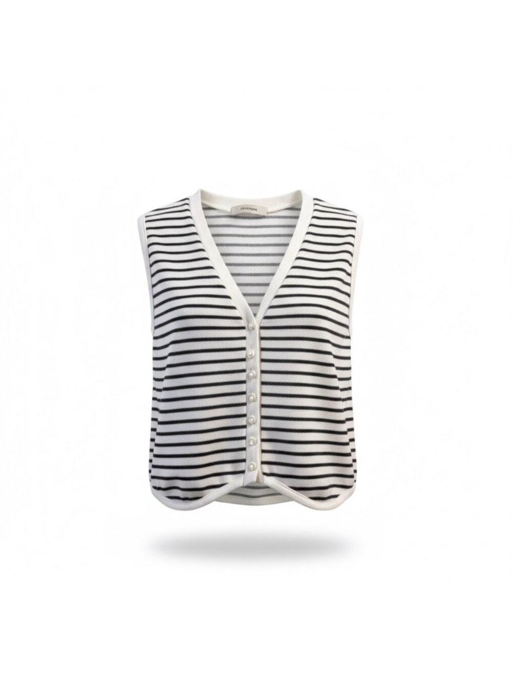 Atelier By Kirious Womens White & Black Striped Button-Front Vest Size S